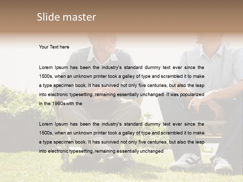 A Couple Of Men Sitting On Top Of A Bench PowerPoint Template