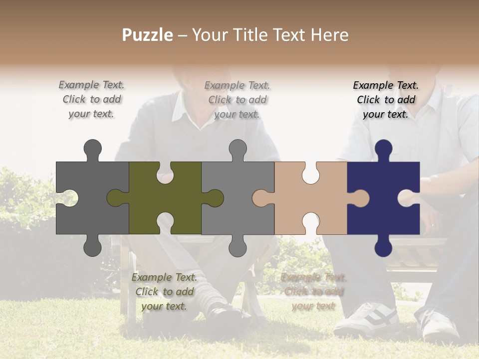 A Couple Of Men Sitting On Top Of A Bench PowerPoint Template