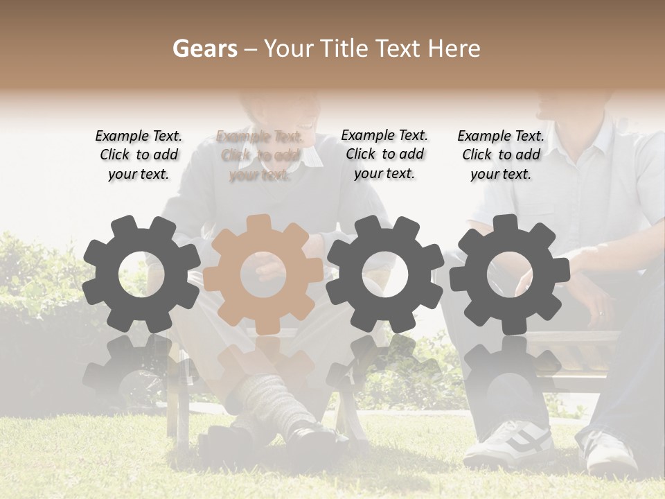 A Couple Of Men Sitting On Top Of A Bench PowerPoint Template