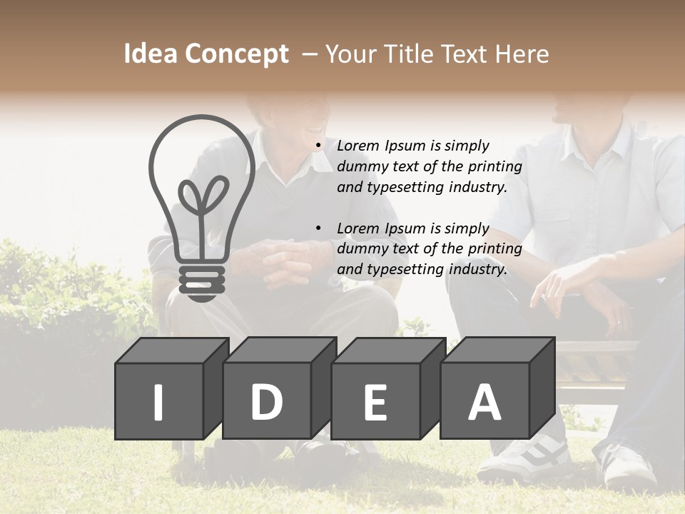 A Couple Of Men Sitting On Top Of A Bench PowerPoint Template