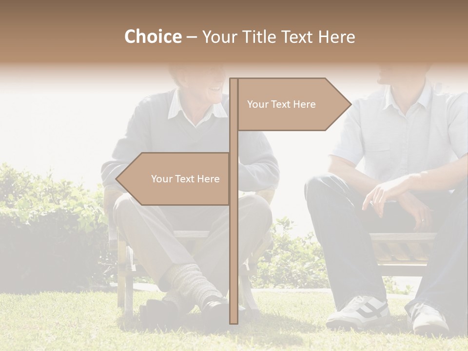 A Couple Of Men Sitting On Top Of A Bench PowerPoint Template