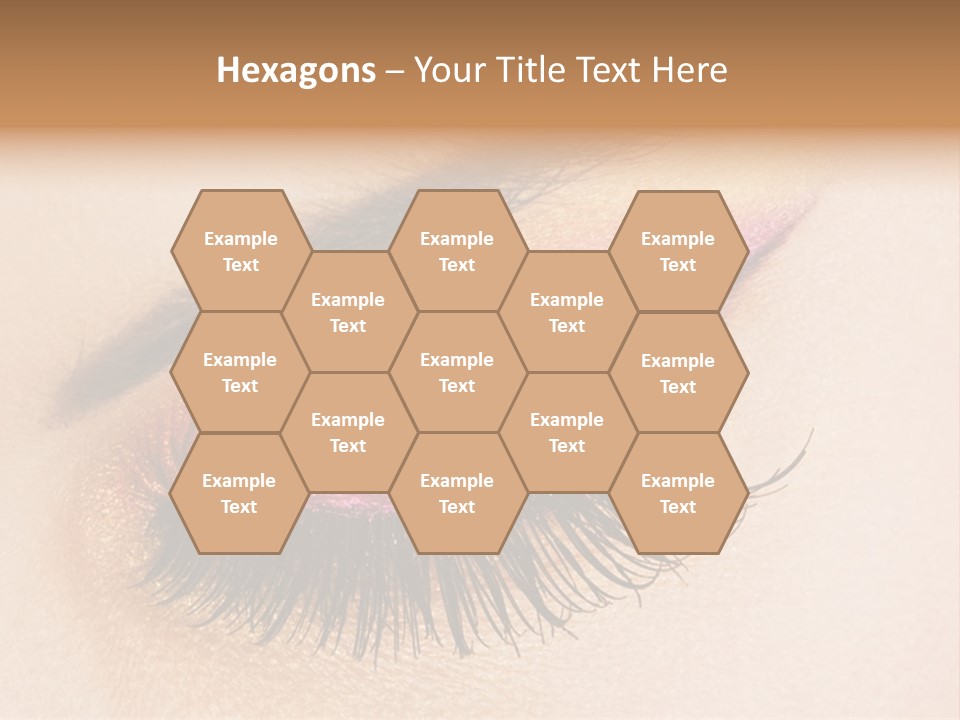 A Close Up Of A Woman's Eye With Pink And Yellow Makeup PowerPoint Template