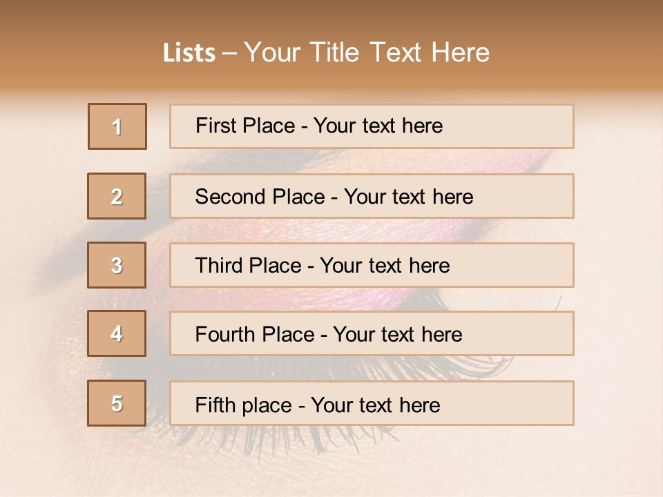 A Close Up Of A Woman's Eye With Pink And Yellow Makeup PowerPoint Template