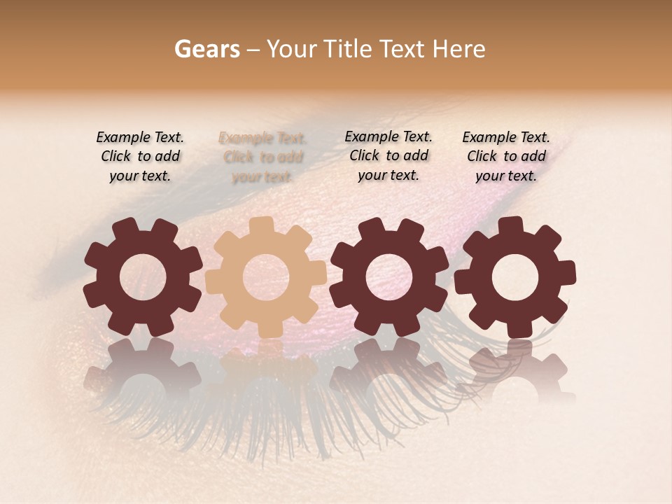 A Close Up Of A Woman's Eye With Pink And Yellow Makeup PowerPoint Template