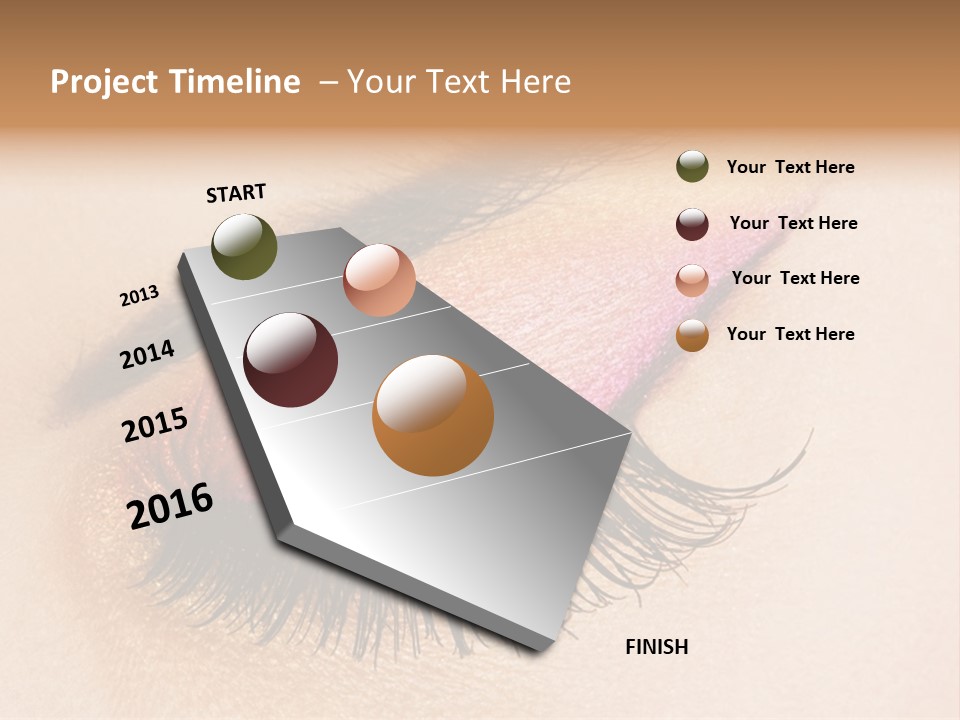 A Close Up Of A Woman's Eye With Pink And Yellow Makeup PowerPoint Template