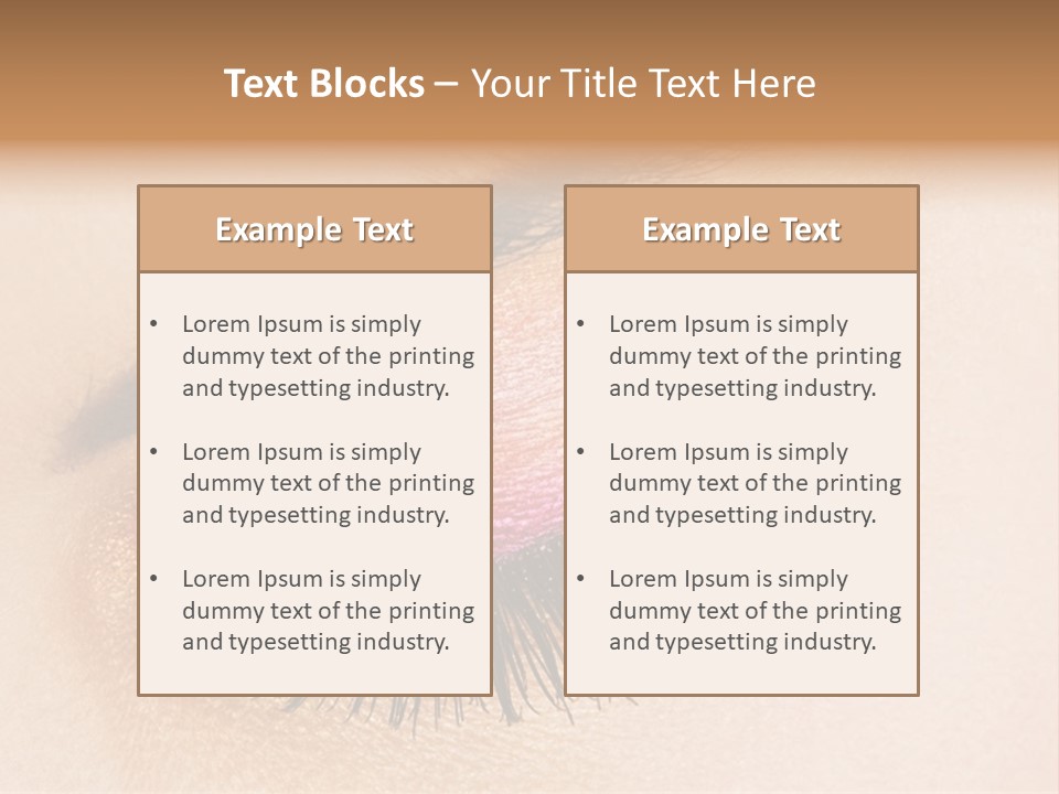 A Close Up Of A Woman's Eye With Pink And Yellow Makeup PowerPoint Template