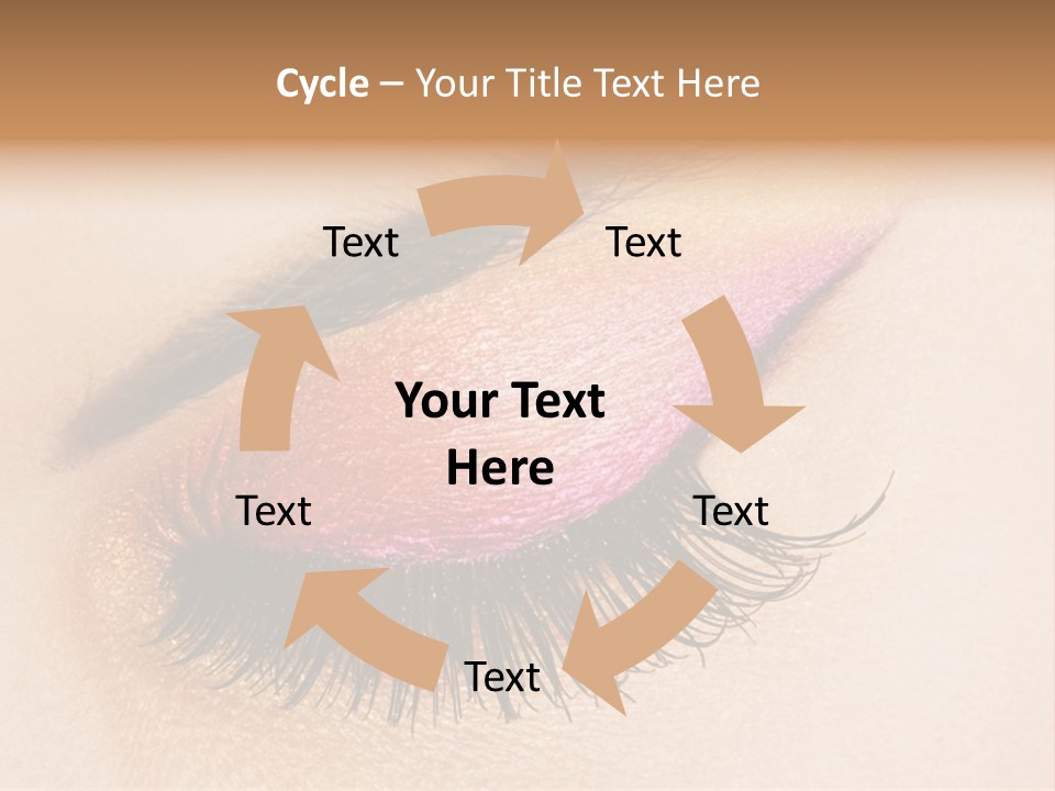 A Close Up Of A Woman's Eye With Pink And Yellow Makeup PowerPoint Template