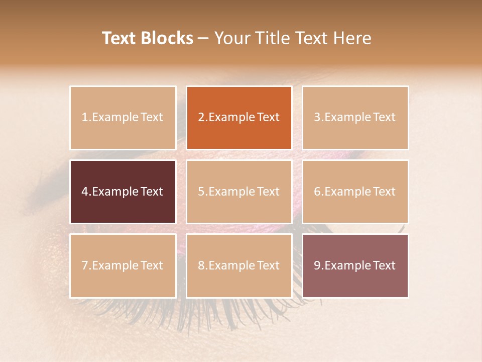 A Close Up Of A Woman's Eye With Pink And Yellow Makeup PowerPoint Template