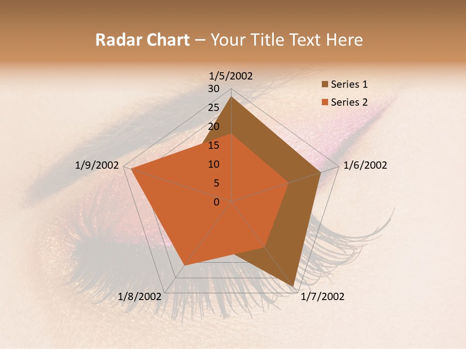 A Close Up Of A Woman's Eye With Pink And Yellow Makeup PowerPoint Template