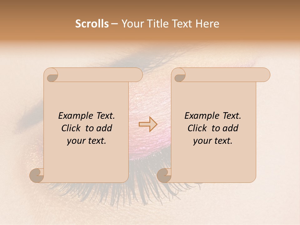 A Close Up Of A Woman's Eye With Pink And Yellow Makeup PowerPoint Template