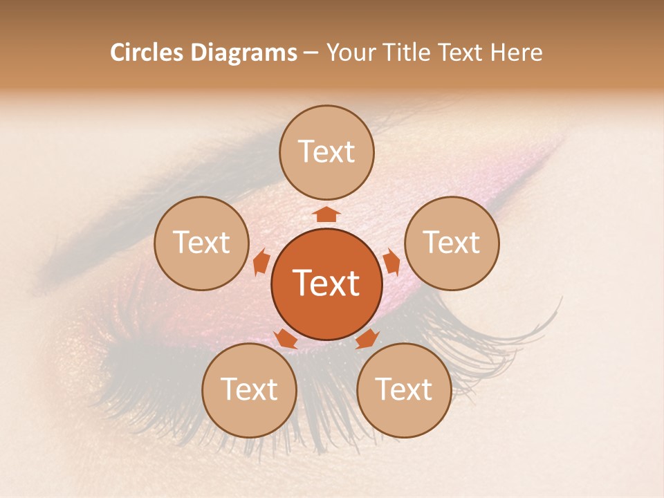A Close Up Of A Woman's Eye With Pink And Yellow Makeup PowerPoint Template