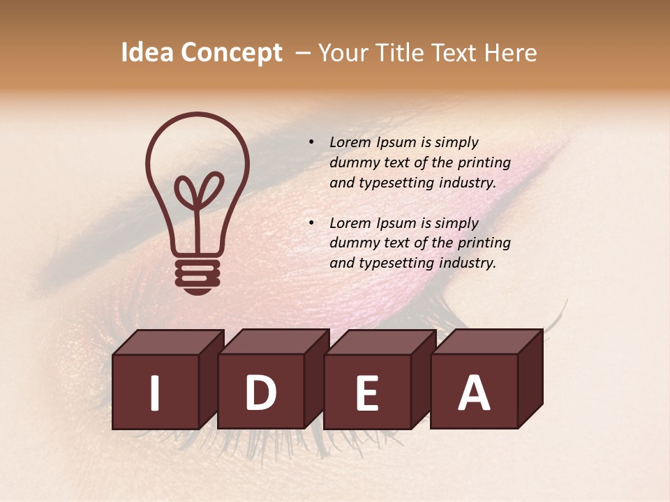 A Close Up Of A Woman's Eye With Pink And Yellow Makeup PowerPoint Template