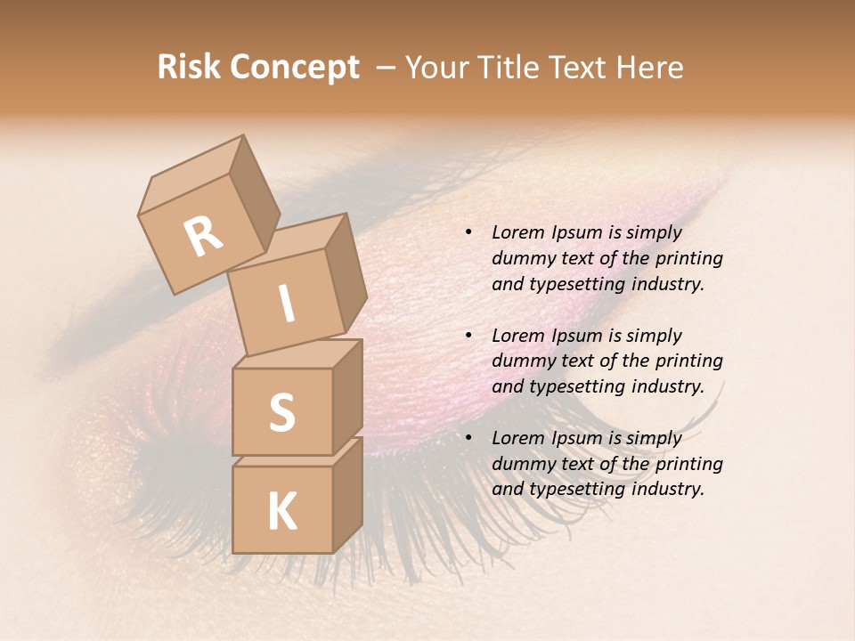 A Close Up Of A Woman's Eye With Pink And Yellow Makeup PowerPoint Template