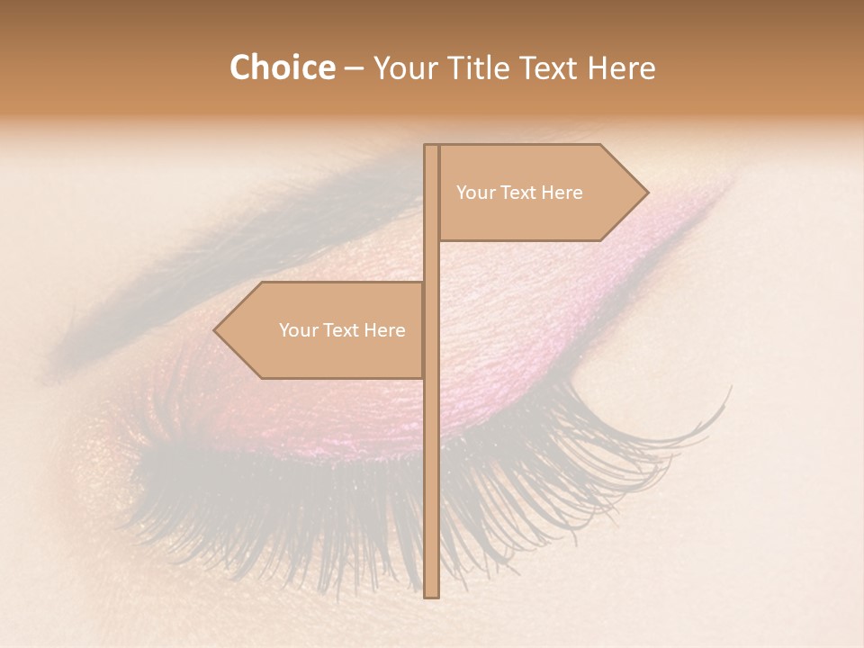 A Close Up Of A Woman's Eye With Pink And Yellow Makeup PowerPoint Template