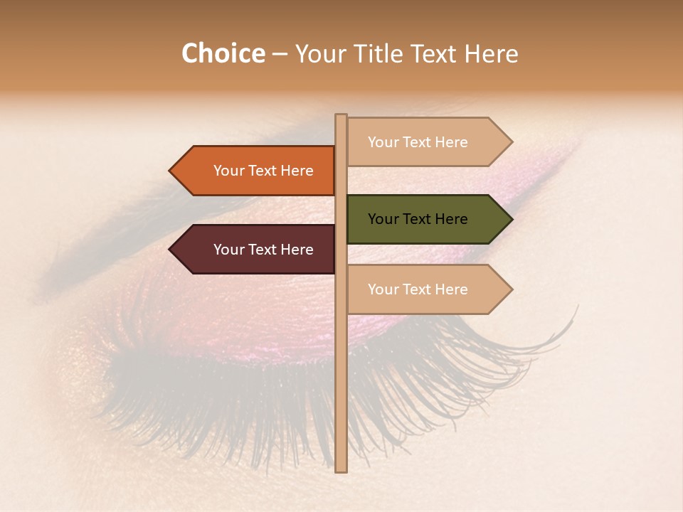 A Close Up Of A Woman's Eye With Pink And Yellow Makeup PowerPoint Template