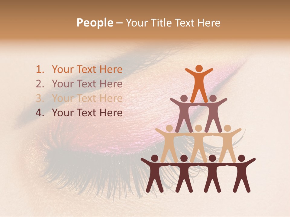 A Close Up Of A Woman's Eye With Pink And Yellow Makeup PowerPoint Template
