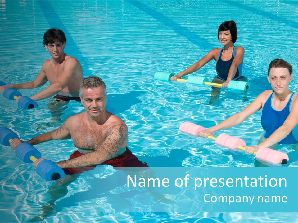 A Group Of People Doing Exercises In A Swimming Pool PowerPoint Template