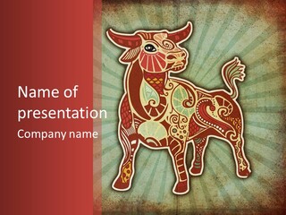 A Red Cow With A Pattern On It's Body PowerPoint Template