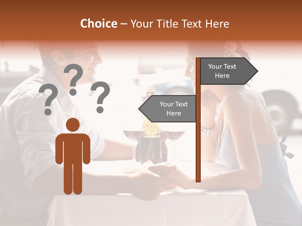 A Man And Woman Sitting At A Table With A Bottle Of Wine PowerPoint Template