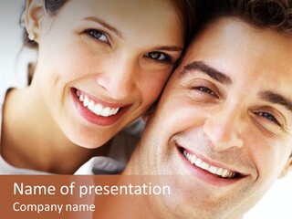 A Man And Woman Are Smiling For The Camera PowerPoint Template