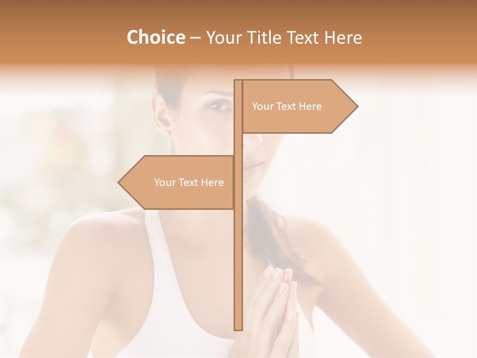 A Woman In A White Tank Top Holding Her Hands Together PowerPoint Template