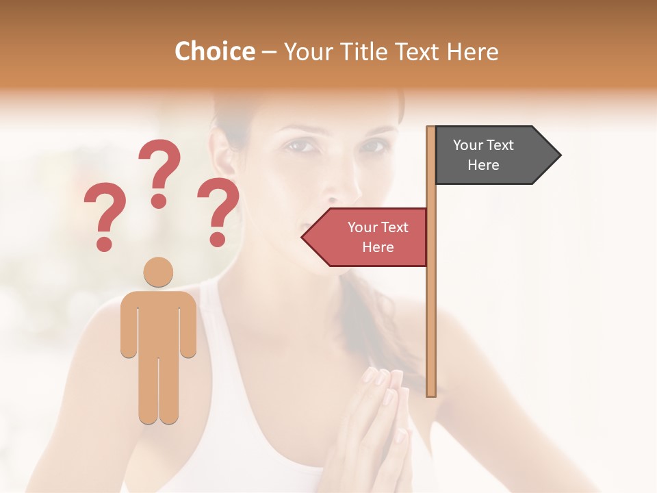 A Woman In A White Tank Top Holding Her Hands Together PowerPoint Template