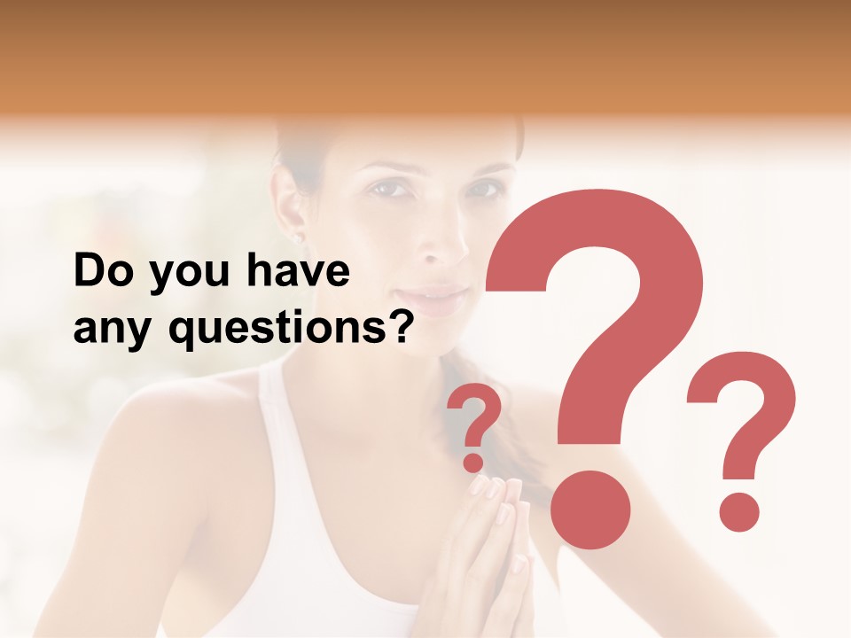 A Woman In A White Tank Top Holding Her Hands Together PowerPoint Template