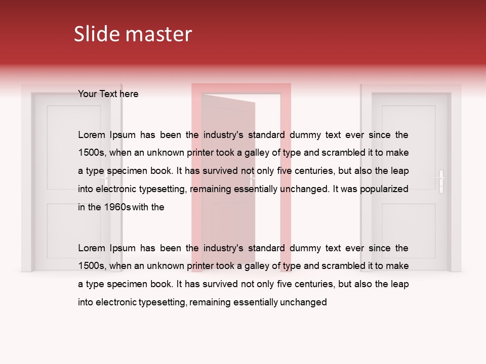 A Red Door Is Open In A White Room PowerPoint Template