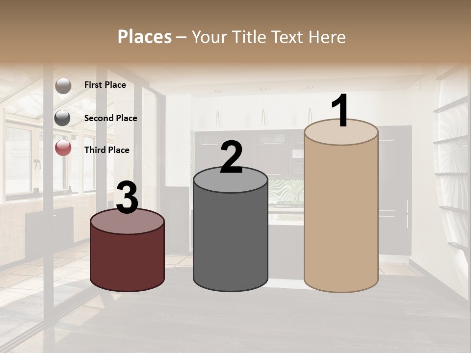 A Kitchen With A Lot Of Cabinets And A Lot Of Windows PowerPoint Template