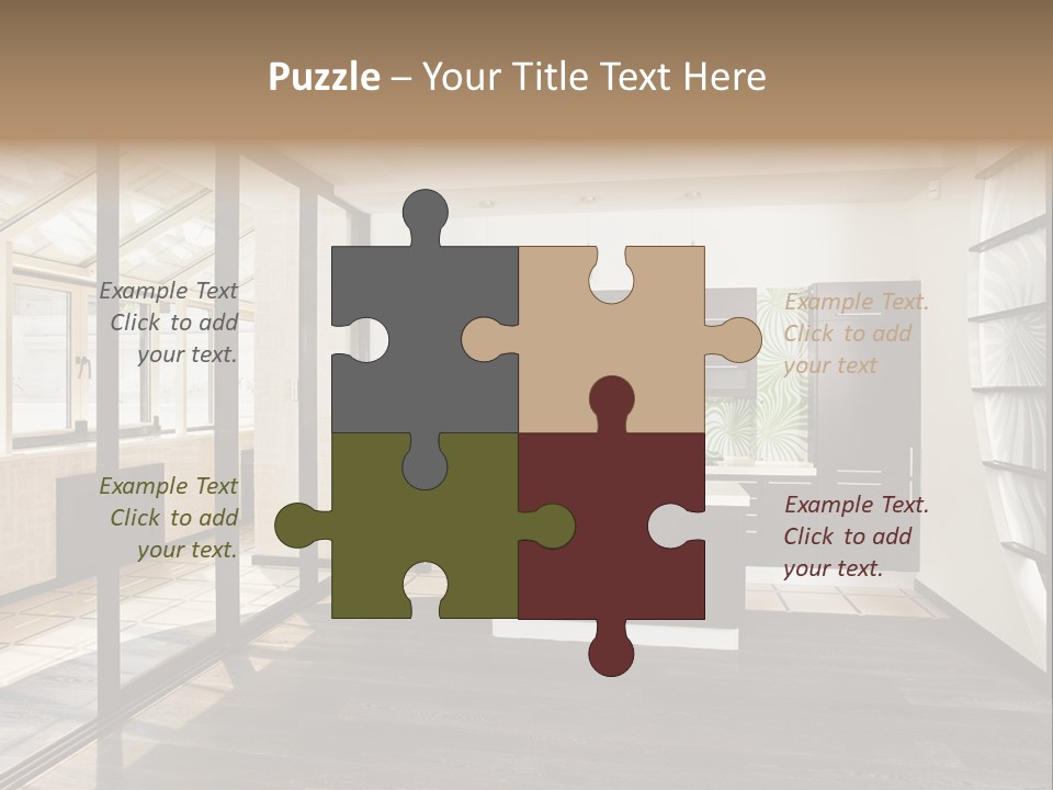 A Kitchen With A Lot Of Cabinets And A Lot Of Windows PowerPoint Template