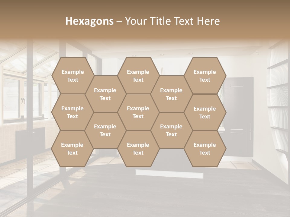 A Kitchen With A Lot Of Cabinets And A Lot Of Windows PowerPoint Template