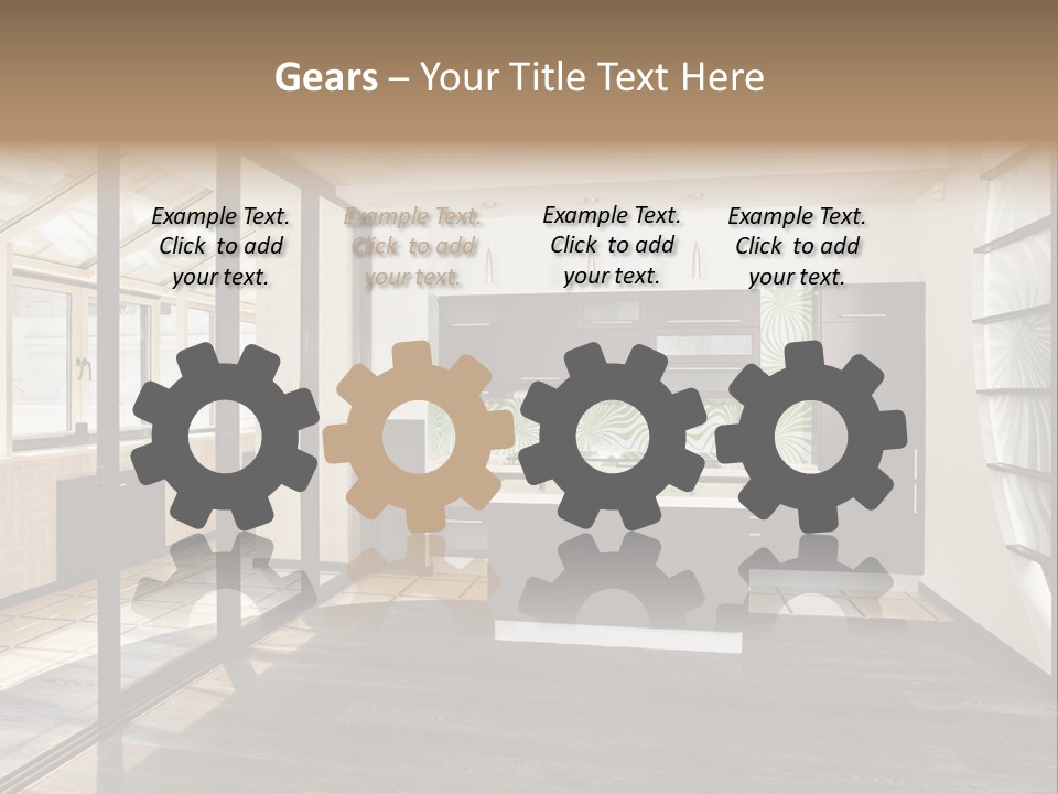 A Kitchen With A Lot Of Cabinets And A Lot Of Windows PowerPoint Template