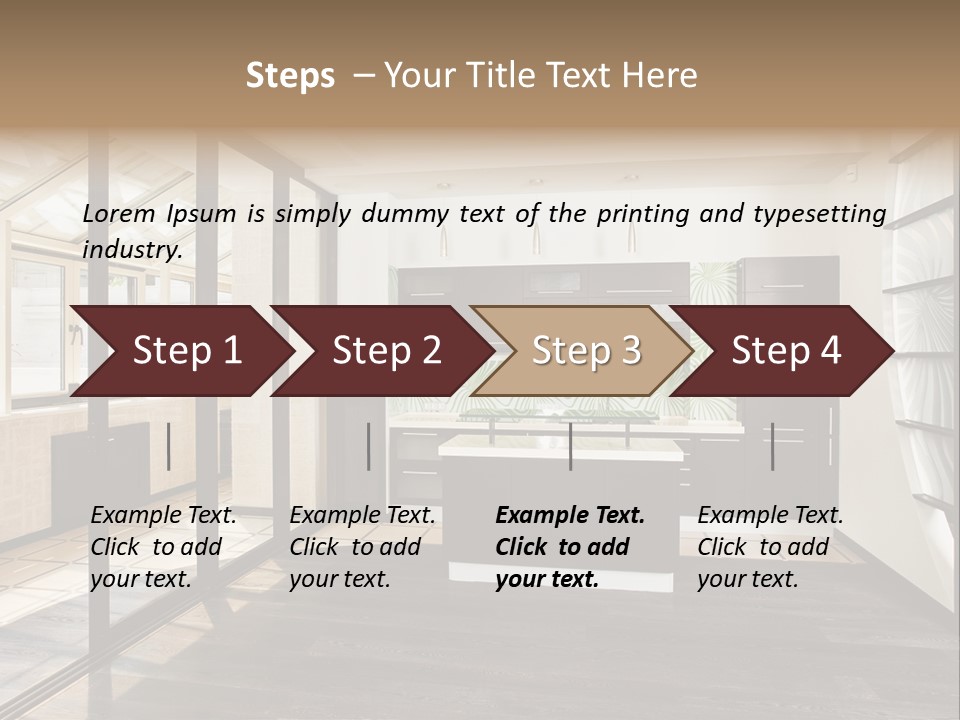 A Kitchen With A Lot Of Cabinets And A Lot Of Windows PowerPoint Template