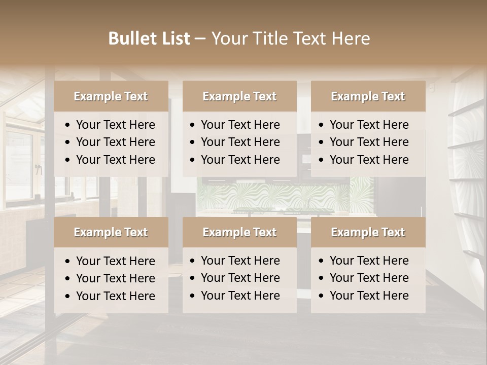 A Kitchen With A Lot Of Cabinets And A Lot Of Windows PowerPoint Template