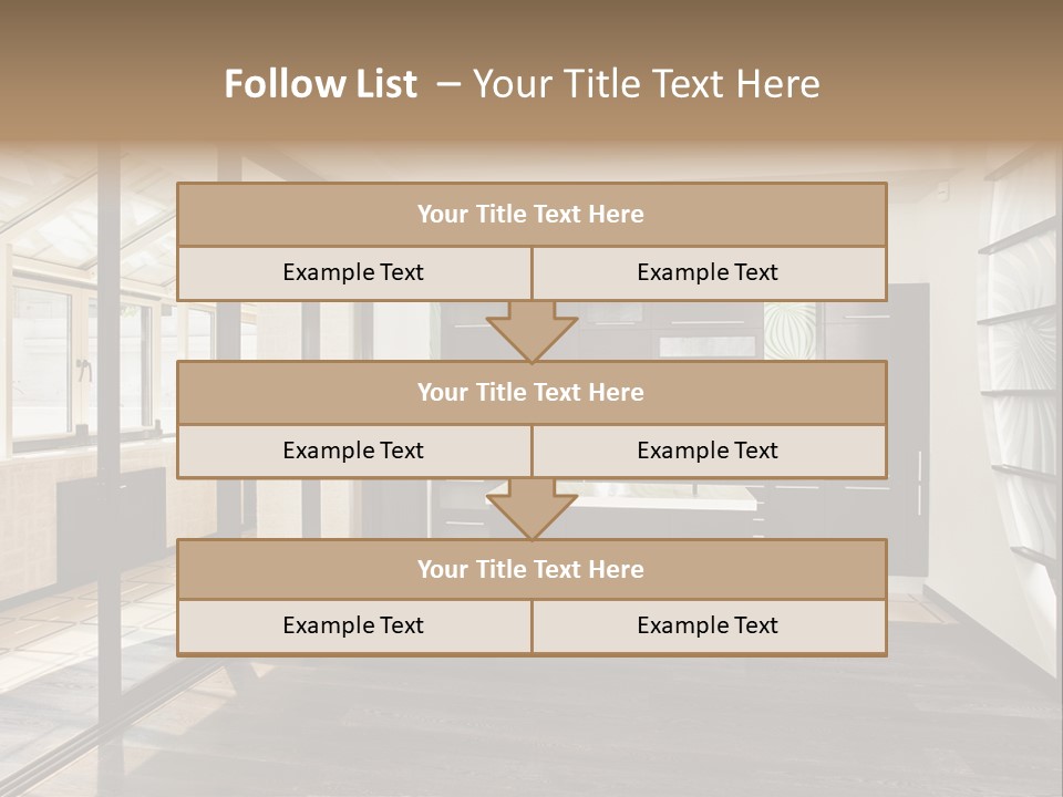A Kitchen With A Lot Of Cabinets And A Lot Of Windows PowerPoint Template
