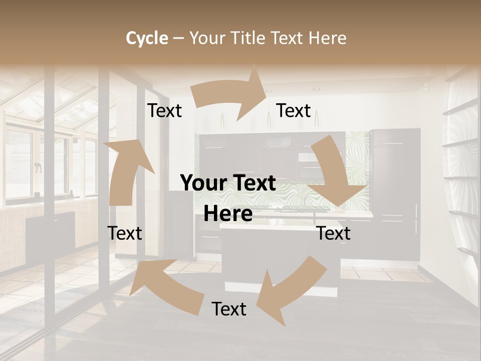 A Kitchen With A Lot Of Cabinets And A Lot Of Windows PowerPoint Template