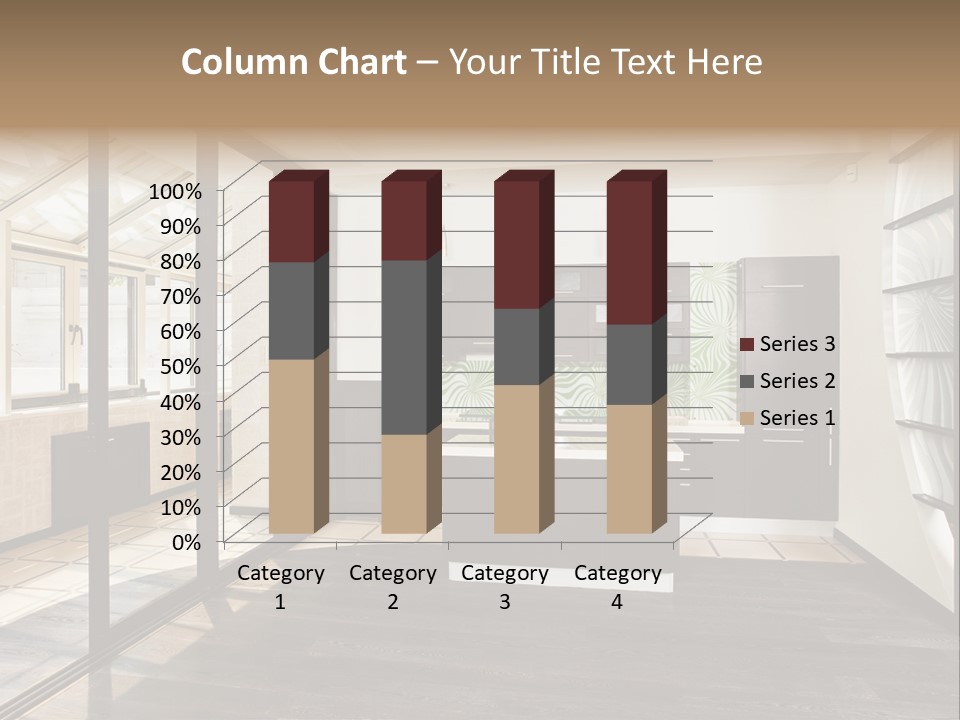 A Kitchen With A Lot Of Cabinets And A Lot Of Windows PowerPoint Template