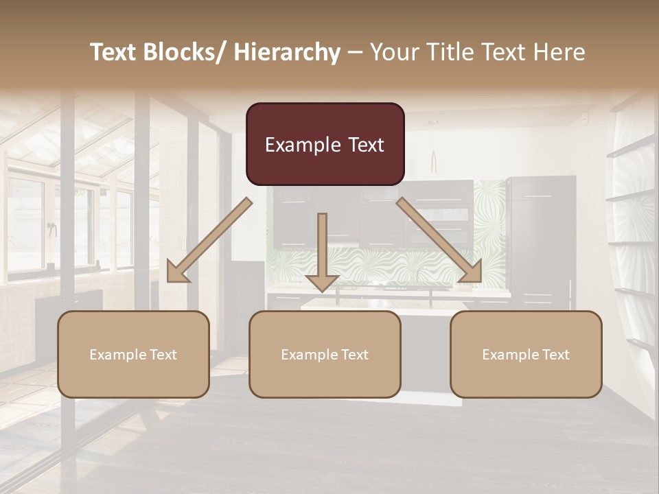 A Kitchen With A Lot Of Cabinets And A Lot Of Windows PowerPoint Template