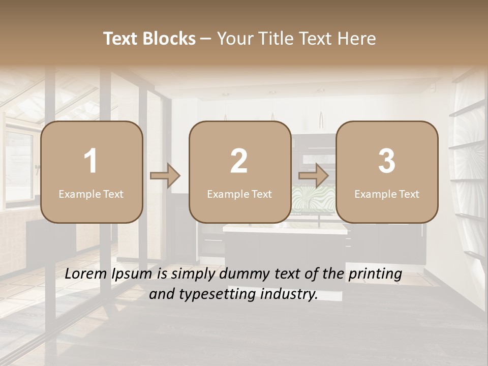 A Kitchen With A Lot Of Cabinets And A Lot Of Windows PowerPoint Template