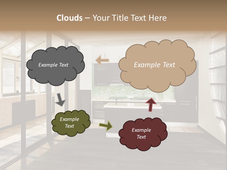 A Kitchen With A Lot Of Cabinets And A Lot Of Windows PowerPoint Template