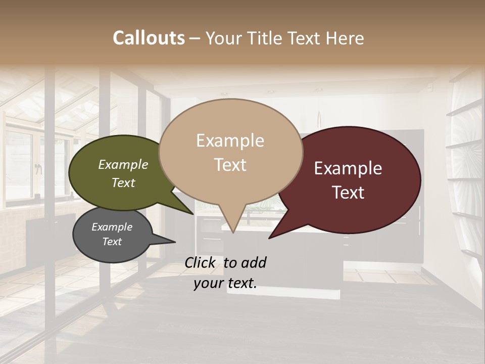 A Kitchen With A Lot Of Cabinets And A Lot Of Windows PowerPoint Template