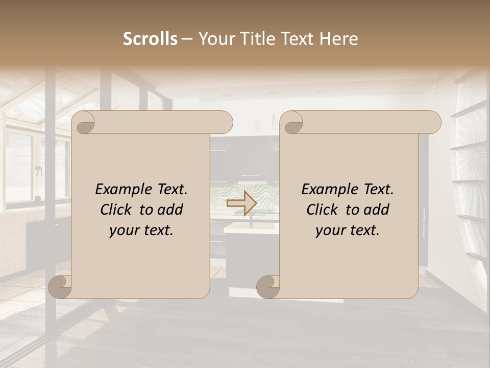 A Kitchen With A Lot Of Cabinets And A Lot Of Windows PowerPoint Template