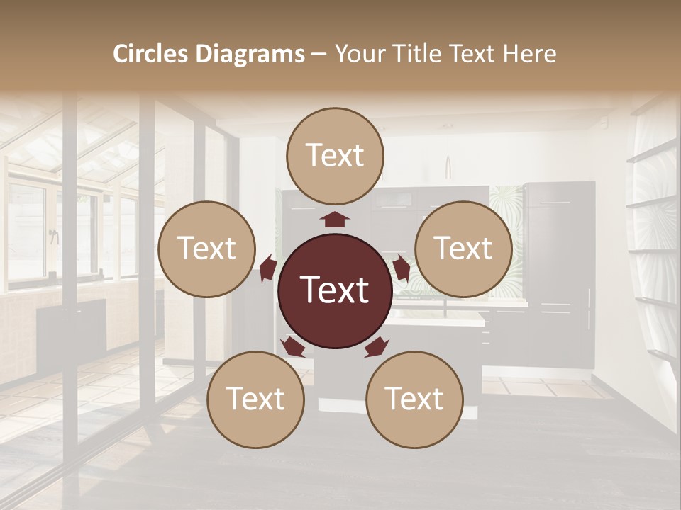 A Kitchen With A Lot Of Cabinets And A Lot Of Windows PowerPoint Template