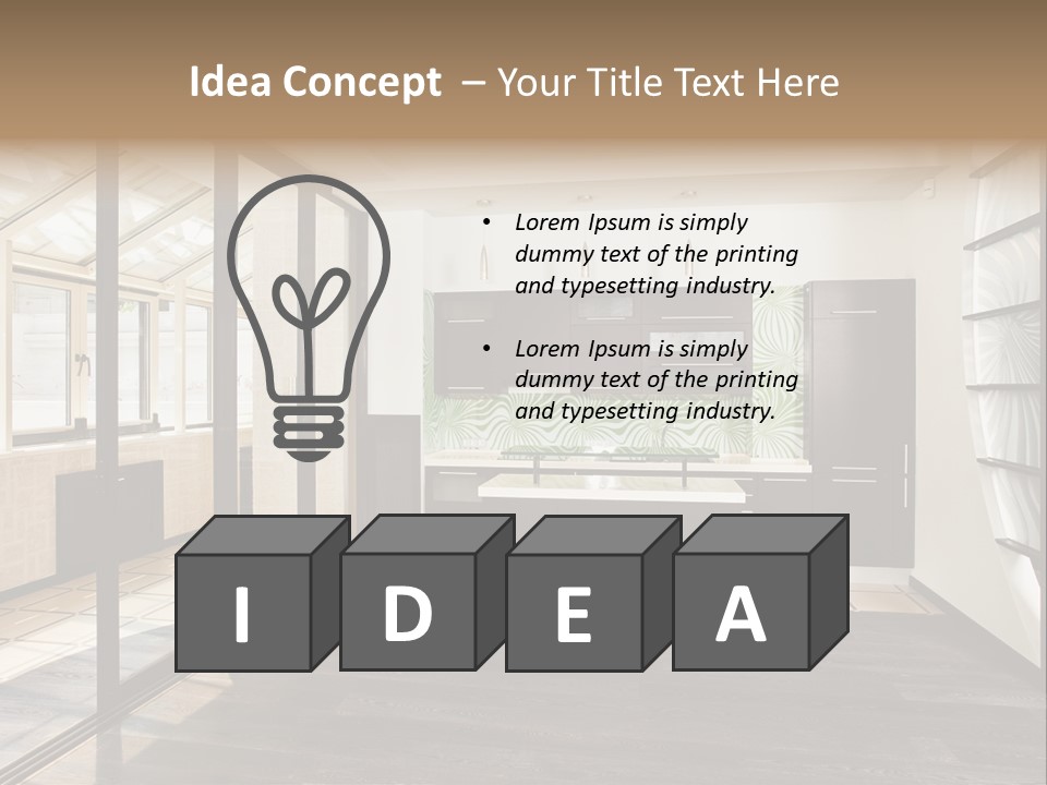 A Kitchen With A Lot Of Cabinets And A Lot Of Windows PowerPoint Template