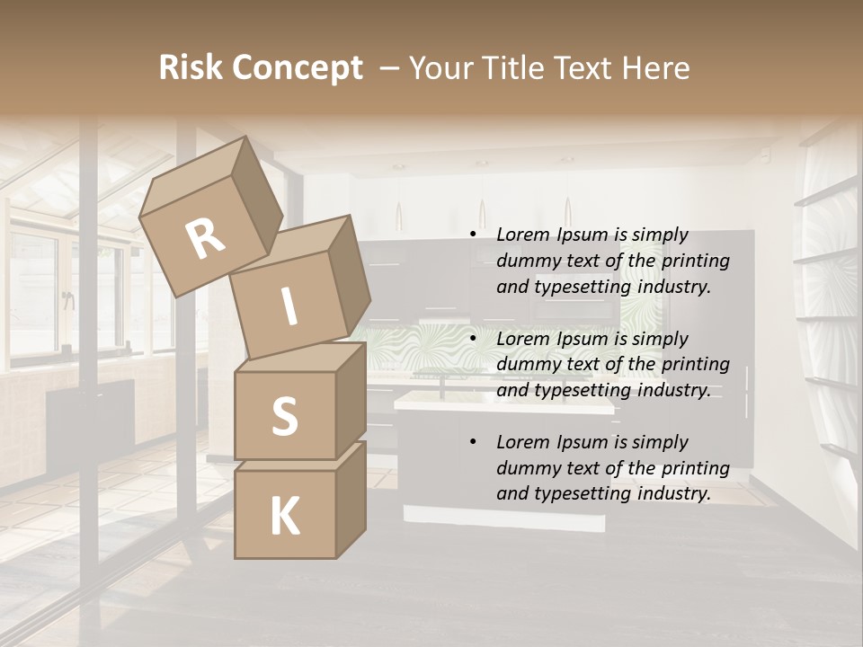 A Kitchen With A Lot Of Cabinets And A Lot Of Windows PowerPoint Template