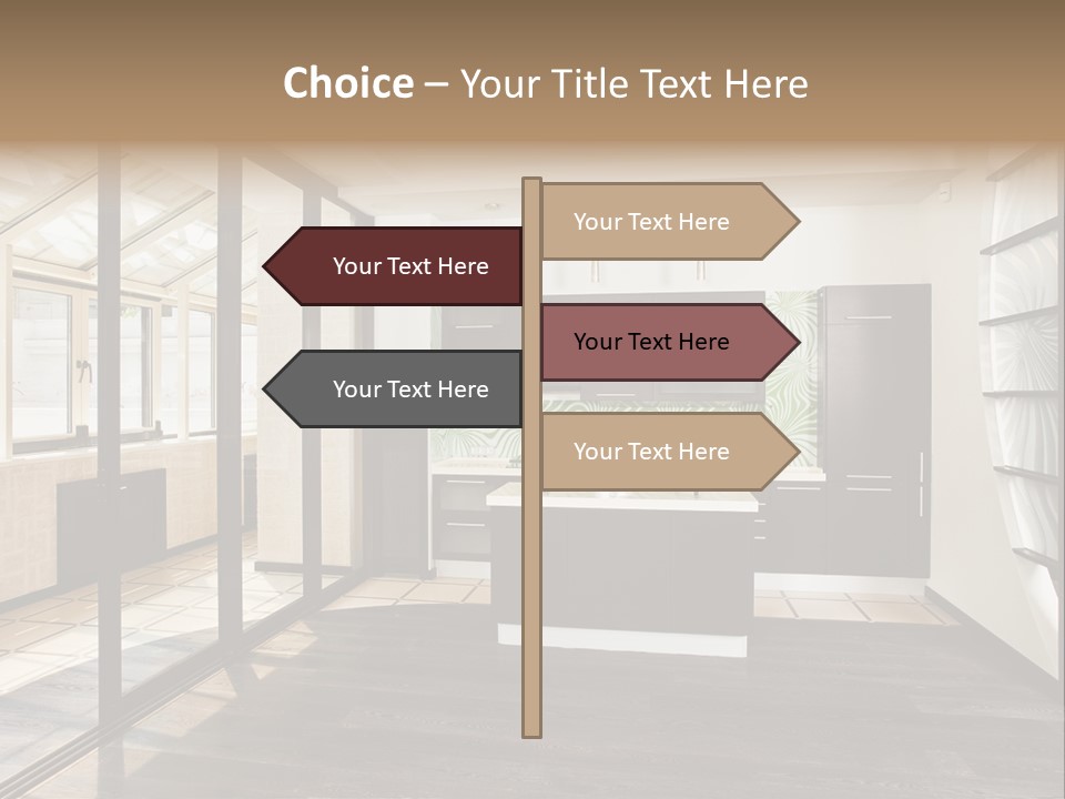 A Kitchen With A Lot Of Cabinets And A Lot Of Windows PowerPoint Template