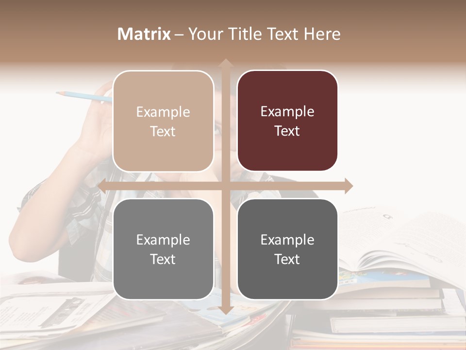 A Young Boy Is Sitting At A Desk With Books And A Pencil PowerPoint Template