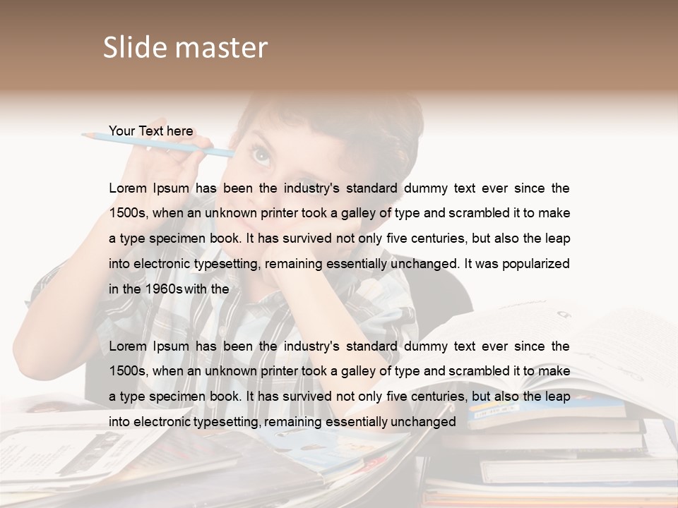 A Young Boy Is Sitting At A Desk With Books And A Pencil PowerPoint Template