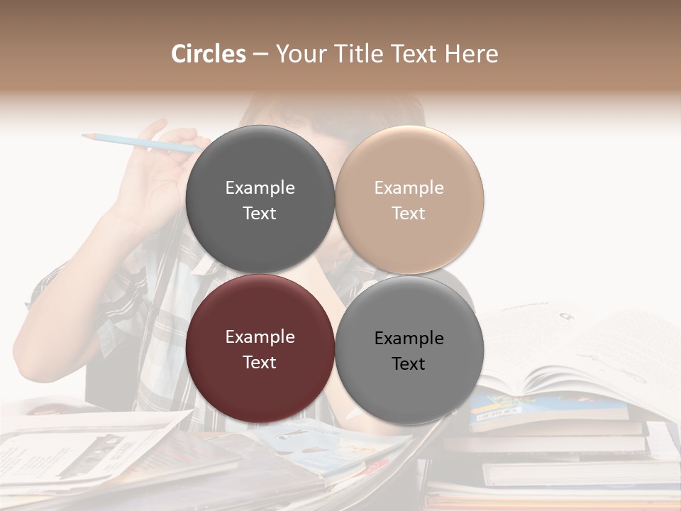 A Young Boy Is Sitting At A Desk With Books And A Pencil PowerPoint Template