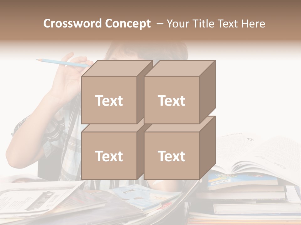A Young Boy Is Sitting At A Desk With Books And A Pencil PowerPoint Template